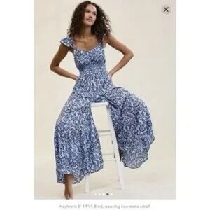 Light blue and navy floral jumpsuit